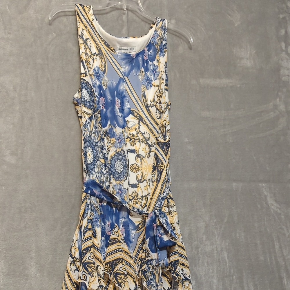 Robbie‎ Bee Women's Tiered Sleeveless Dress 14 Blue Yellow Fairycore Whimsigoth
